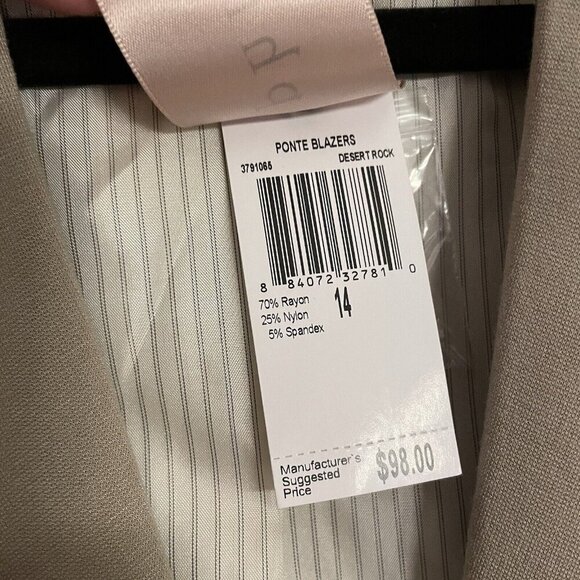 Philosophy Womn 14 Beige Desert Rock Single Button Front Ponte Blazer Jacket NWT - Picture 9 of 13